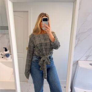 Chic Black and White Plaid Women's Blouse